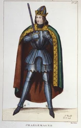 Portrét Karla Velikého nebo Karla I. Velikého (742 - 814) Král franků rytý 1830