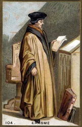 Portrét Didiera Erasma (1469-1536), holandského humanisty. Chromolitografie 19. století.