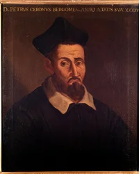 Portrét Domenica Pietra Cerona, italského hudebního teoretika, zpěváka a kněze (malba