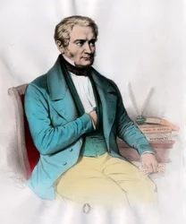 Portrét Etienna Cabeta (1788 - 1856) francouzský socialistický teoretik. Rytina 19. století. Soukromá sbírka.