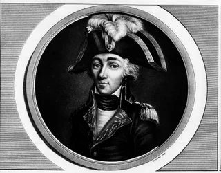Portrét Francoise Hanriota (1761-1794), francouzského revolucionáře - rytina v „“Kompletní sbírka historických obrazů francouzské revoluce, ve třech svazcích“““ 1804