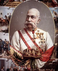 Portrét Františka Josefa I. (1830 -1916). Rakouský císař a uherský král. chromolitograf z konce 19. století.