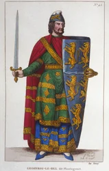 Portrét Geoffroye V. řekl Le Bel nebo Plantagenêt hrabě z Anjou (1113-1151). Rytina z roku 1830