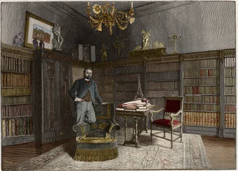 Portrét Gustava Eiffela (1832-1923), francouzského inženýra v roce 1892 v jeho kanceláři.