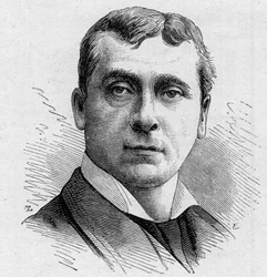 Portrét Gustava Wormse (nar. 1836), francouzský komik, člen Comedie Francaise v letech 1858 až 1900. Rytina v „“ Le Monde Illustré““ n¡1168 ze dne 16. srpna 1879.