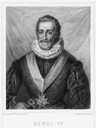 Portrét Jindřicha IV. (1553 - 1610), krále Francie - v „Histoire des Français““ od Lavallée, rytina, nd.