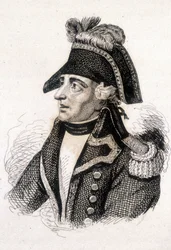 Portrét Jacques Francois Coquille, dit Dugommier (1739 - 1794), francouzský generál. Rytina 19. století.