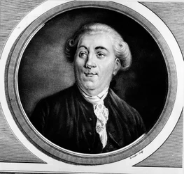 Portrét Jacquese Neckera (1732-1804) francouzského ministra zahraničí. Rytina v „“ Kompletní sbírka historických obrazů francouzské revoluce, ve třech svazcích.“““ 1804.