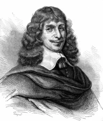 Portrét Jean Francois Sarasin (Sarrazin, Sarazin) (1614 -1654), francouzský spisovatel. Rytina z roku 1870.