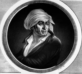Portrét Jean Paul Marat (1763-1793). Rytina v „“ Kompletní sbírka historických obrazů francouzské revoluce, ve třech svazcích.“““ 1804.