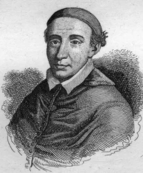 Portrét Jana de La Balue (1421-1491) kardinála biskupa z Evreux a Amoniera krále Ludvíka XI. Rytina z roku 1835.