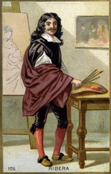 Portrét Jose de Ribera dit il Spagnoletto "Španěl"" (1591-1652), španělský malíř a rytec - Chromolitografie 19. století