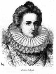Portrét Leonory Dori (nebo Dosi) zvané Galigai, maršála z Anchre (1568-1617), důvěrnice Marie de Medici - v “”Histoire de France populaire”” od Henriho Martina, sd. 19. století.