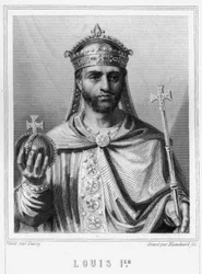 Portrét Ludvíka I. Zbožného neboli Debonnaira (778 - 840), císaře Západu - v „Histoire des Français““ od Lavallée, rytina, sd.