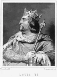 Portrét Ludvíka VI. le Gros (1081 - 1137), krále Francie - v „Histoire des Français““ od Lavallée, rytina, sd.