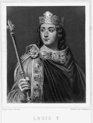 Portrét Ludvíka V le Fainéant (967 - 987), krále Francie - v „Histoire des Français““ od Lavallée, rytina, sd.