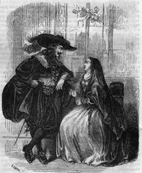 Portrét Ludvíka XIII. (1601-1643) francouzského krále a mademoiselle de Lafayette - rytina z 19. století