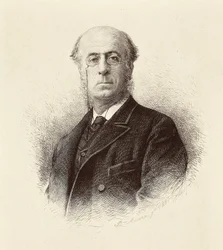 Portrét Manuela SILVELA Y LA VIELLEUZE (1830-1892), španělského politika. Madrid. Gravírování Národní knihovny.
