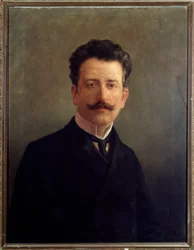 Portrét Marca Enrica Bossiho, italského skladatele a varhaníka. kolem roku 1900 (obraz)
