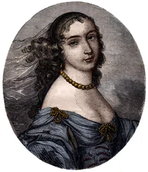 Portrét Marguerite Hessein, Madame de la Sabliere (1636-1693) Francouzský Salonniere. Rytina 19. století.