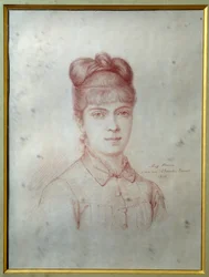 Portrét Marie Alexandrine Henriette Dumas Davy de la Pailleterie dit Colette (1860-1907), dcery Alexandra Dumase ml. (1824-1895)“ Anonymní kresba. 1878 Villers-Cotterets. Muzeum Alexandra Dumase