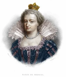 Portrét Marie Medicejské (1573 - 1642), manželky Jindřicha IV. a matky Ludvíka XIII. Rytina z roku 1836