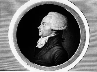 Portrét Maximiliena de Robespierra (1758-1794), člena generálních stavů a pařížského poslance v Národním konventu. V „Collection complète des tableaux historiques de la Révolution française, en trois volumes“. 1804.