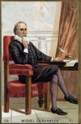 Portrét Miguela Cervantese Saavedry, známého ve francouzštině Cervantes (1547 - 1616), španělský spisovatel. Chromolitografie 19. století. Portrét Miguela Cervantese Saavedry, známého ve francouzštině Cervantes (1547 - 1616), španělský spisovatel. Chromoli