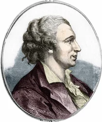 Portrét Pierra Augustina Caron de Beaumarchais (1732 - 1799) francouzský spisovatel a dramatik. rytina z roku 1866.