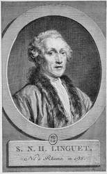 Portrét Simona Nicolase Henriho Lingueta (1736 - 1794). Rytina konce 19. století v „Histoire de France““ od H. Martina.