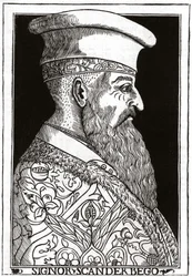 Portrét Skanderbega (nebo Scanderbega) (1403 - 1468), albánský warman.
