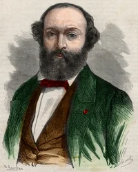 Portrét Theodora Rousseaua (1812-1867), francouzského malíře. Gravírování v „“The Illustrous Universe““