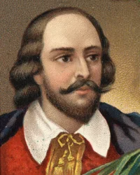 Portrét Williama Shakespeara (1564-1616), anglického spisovatele. Chromolitografie konce 19. století.