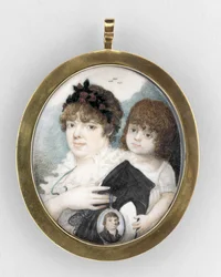 Portrét matky a dítěte, cca 1810-20 (akvarel na slonovině, zlacená měď a sklo)