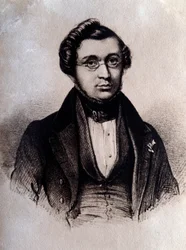 Portrét anglického skladatele Adolphe Adama (1803-1856) Rytina. Bologna 19. století, civilo museo bibliografico