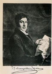 Portrét francouzského egyptologa Jeana Francoise (Jean-Francoise) Champolliona (1790-1832). Rytina 19. století
