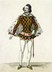 Portrét francouzského tenoristy Gilberta-Louise Dupreze (1806 - 1896) v roli Fernanda ve třetím dějství Donizettiho La Favorite v Paříži. 1838.