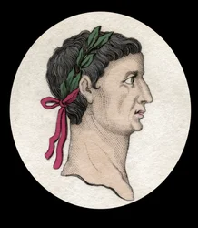 Portrét římského císaře Tibere (Tiberius Claudius Nero) (42 př. n. l.-37 n. l.). Rytina 19. století.