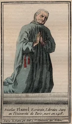 Portrét francouzského alchymisty Nicolase Flamela (1330-1418) - Rytina - Portrét anglického alchymisty Nicolase Flamela - Rytina Soukromá sbírka