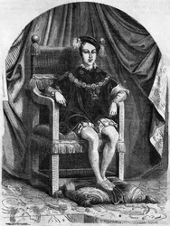 Portrét mladého krále Edwarda VI. Anglie a Irska (1537-1553), rytina z 19. století.