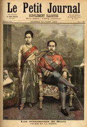 Portréty krále Siamu, Ramy V. nebo Chulalongkorna (1853-1910), moderního panovníka a reformisty Thajska, který v roce 1893 postoupil část svých území z Kambodže a Laosu Francii. Na tomto portrétu ho doprovází jedna z jeho 36 oficiálních manželek. En