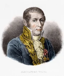 Portrét Alessandra (Alexandre) Volty (1745-1827). Italský fyzik, vynálezce elektrického článku. Rytina z 19. století