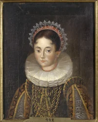 Princesse Elisabeth de Suede, vévodkyně choť de Mecklembourg Gadebusch - Portrét princezny Alžběty Švédské (1549-1597), vévodkyně z Mecklenburgu, Anonym. Olej na plátně. Rozměr: 28 x 22 cm. Národní muzeum Stockholm