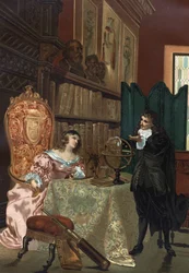 René Descartes (1596-1650) dával lekce filozofie švédské královně Kristině (1626-1689), cca 1649-1650