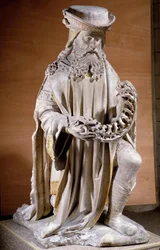 Znázornění Josefa z Arimathea Socha na kameni ze 16. století Compiegne, Musee Vivenel