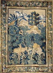 Reprezentace fantastických zvířat v panenském lese. Gobelín z 15. století. Angers, hradní muzeum