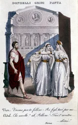 Zastoupení interpretů prvního ztvárnění „“ La Norma “ od Vincenza Belliniho (1801 - 1835): zleva doprava Domenico Donzelli (Pollione), Giuditta Grisi (Adalgisa) a Giuditta Pasta (Norma). 1833.