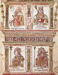 Zastoupení stránky králů: král David, král Šalamoun, král Turno a král Lubba (Stránka králů) 1496) básník a humanista