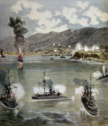 Revoluce v Chile: útok na Valparaiso v roce 1891. Ilustrace převzata z „“ Supplement illustrates du Pepetit journal“““ 1891. Paris, B.N.