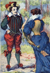 Riquet a la Houppe se stává pohledným gentlemanem. Anonymní ilustrace k "" Riquet a la houppe ", příběhu Charlese Perraulta (1628-1703), francouzského spisovatele. Snímky Marcel Vagne, Jarville Nancy, nedatováno (konec 19. století).